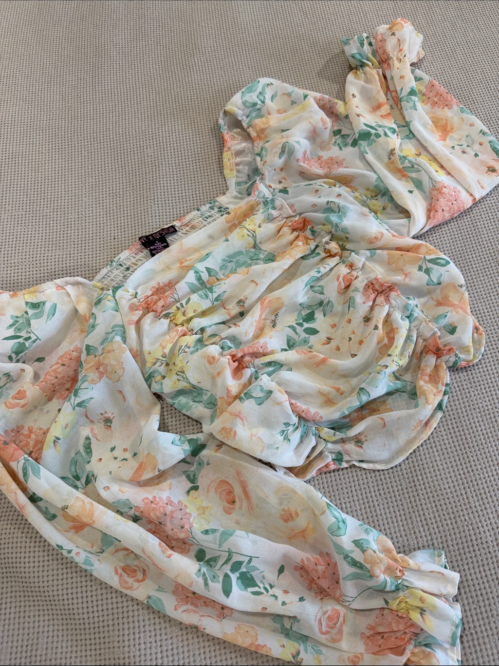 Floral Off-Shoulder Crop Top In Peach & Mint